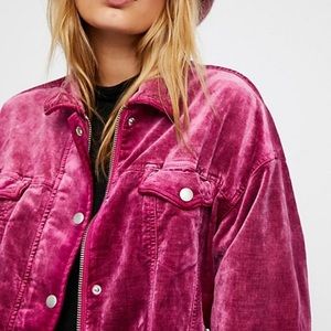 Free People pink velvet trucker jacket!